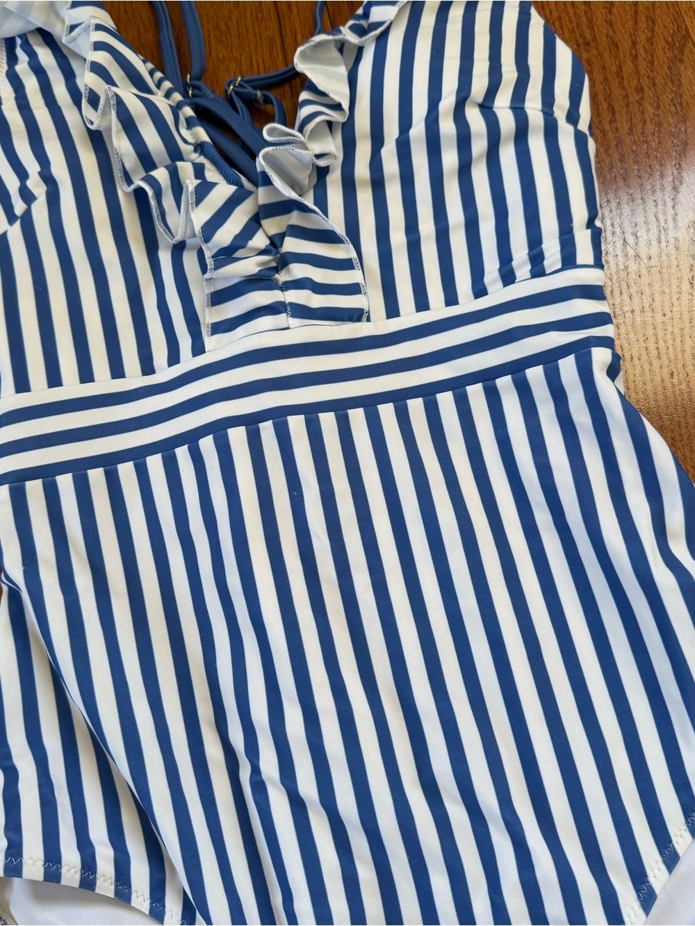 Vintage Inspired Blue and White Striped Women’s One Piece Swimsuit - Picture 2 of 5